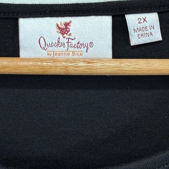 Quacker Factory Christmas Tree Embellished Top Sz 2X Black Neutral Holiday Party - Picture 3 of 7